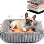 Dog Bed for Small Medium Size Dog, Washable Self Warming Dog Cat Beds for Indoor Cats Fluffy Rabbit Fur Pet Bed for Puppy and Kitten, Orthopedic Dog Cat Beds with Removable Cover & Anti-Slip Bottom
