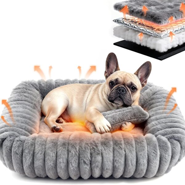 Dog Bed for Small Medium Size Dog, Washable Self Warming Dog Cat Beds for Indoor Cats Fluffy Rabbit Fur Pet Bed for Puppy and Kitten, Orthopedic Dog Cat Beds with Removable Cover & Anti-Slip Bottom