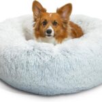 Best Friends by Sheri The Original Calming Donut Dog Bed  Washable Plush Pet Bed for Medium Breeds up to 45 lbs, Shag Faux Fur, Frost Gray, Medium (30" x 30")