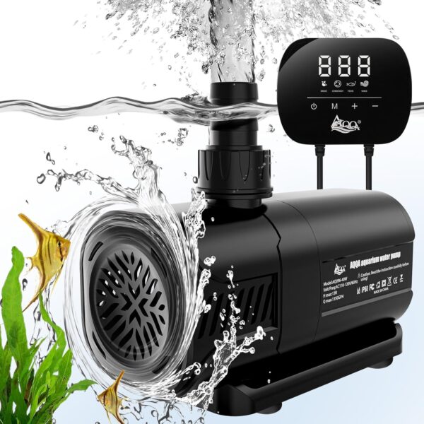 AQQA Aquarium Water Pump,Controllable Return Pump with LCD Display,Constant Flow Mode+Wave Making Mode+Feeding Mode,Submersible and inline Sump pump Pond Pump for Freshwater Saltwater (25W)