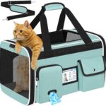 HUANLANG Soft-Sided Cat Carrier Airline Approved,Dog Carriers for Small Dogs Medium Cats,Pet Travel Carrier Up to 15 Lbs,Collapsible Cat Bag