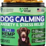 Hemp Calming Chews for Dogs Anxiety -120 Hemp Dog Calming Chews - Anxiety Relief Treats with Melatonin - Advanced Pet Stress Relief, Separation Aid, Barking, Thunder, Fireworks, Travel - Made in USA