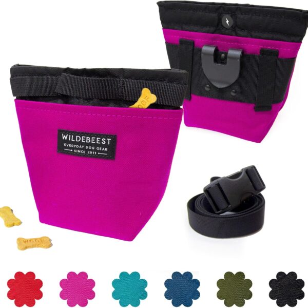 Wildebeest Dog Treat Pouch, Dog Treat Bag, Dog Training Treat Pouch, Dog Travel Bag, Pet Treat Pouch, Magnetic Closure, 2 Water-Resistant Compartments, Detachable Waist Strap & Belt Clip