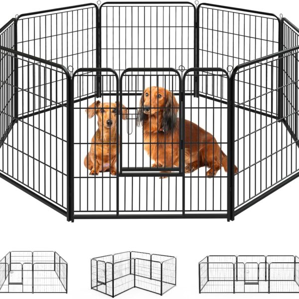 SMUG Heavy-Duty Iron Dog Playpen  8 Panel 24 Durable, Rust-Resistant Pet Fence for Indoor & Outdoor Use, Secure & Spacious Pet Play Area for Dogs, Puppies & Small Animals
