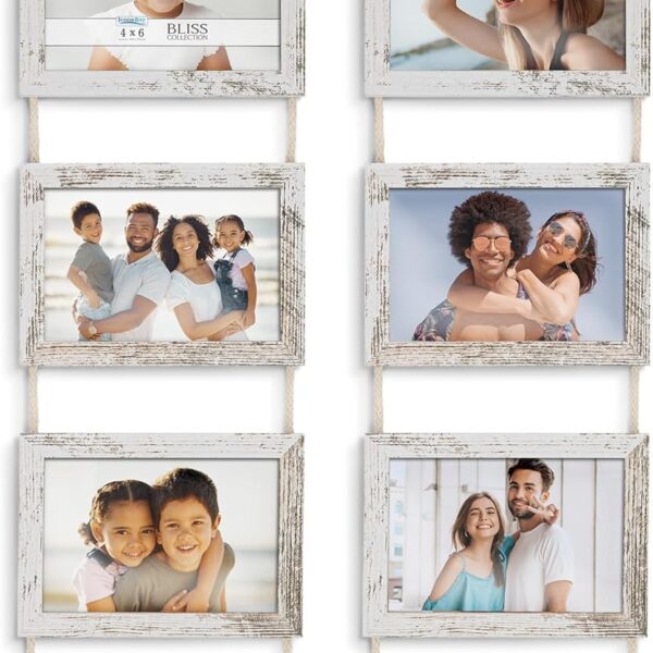Icona Bay - 4x6 Wall Hanging Picture Frames Collage with 8 Openings - Distressed White, 2 Pack - Casual Style Engineered Wood Frames - Wall Mount Only - Bliss Collection