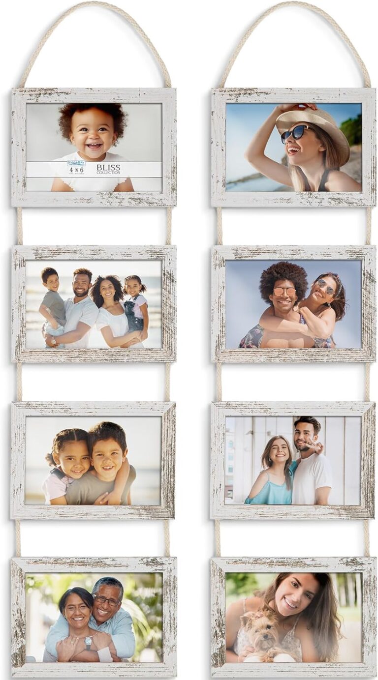 Icona Bay - 4x6 Wall Hanging Picture Frames Collage with 8 Openings - Distressed White, 2 Pack - Casual Style Engineered Wood Frames - Wall Mount Only - Bliss Collection