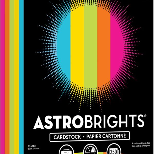 Astrobrights Color Cardstock -"Bright" Assortment, 65 lb Cover Weight, 8.5 x 11, Assorted, 250/Pack