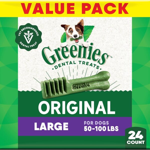 Greenies Veterinarian-Recommended Natural Dental Dog Treats, Large Size, Original Flavor, 36 oz. Pack, 24 Count