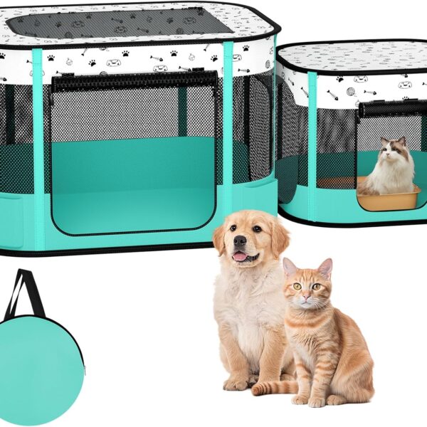 Portable Cat Playpen, 8-Rod Reinforced Kitten Dog Playpens, Foldable Play Pen for Indoor Cats Enclosed Pet Puppy Doggy Outdoor, Collapsible Tent Kennel Cage House(32"x24"x22")