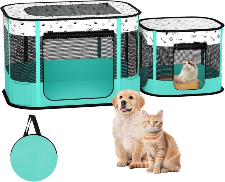 Portable Cat Playpen, 8-Rod Reinforced Kitten Dog Playpens, Foldable Play Pen for Indoor Cats Enclosed Pet Puppy Doggy Outdoor, Collapsible Tent Kennel Cage House(32"x24"x22")