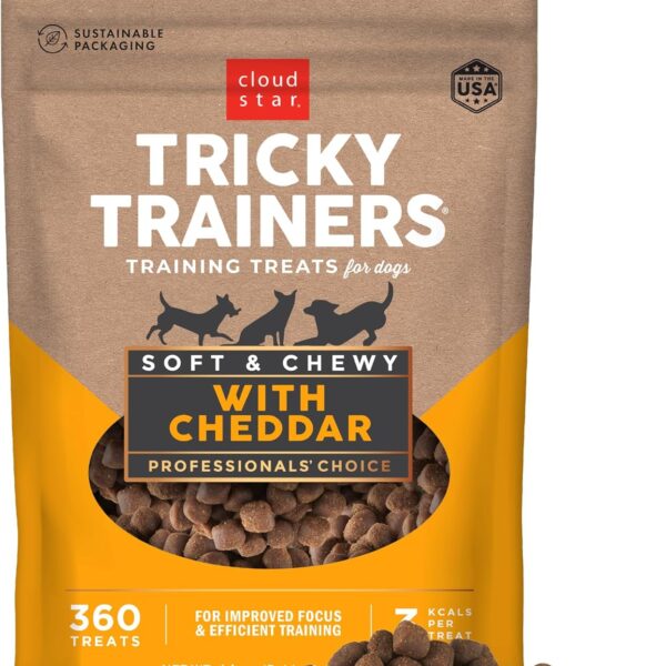 Cloud Star Tricky Trainers Soft & Chewy Dog Training Treats 14 oz. Bag, Cheddar Flavor, Low Calorie Behavior Aid with 360 treats