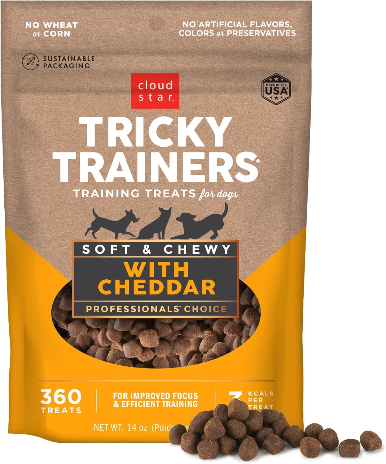 Cloud Star Tricky Trainers Soft & Chewy Dog Training Treats 14 oz. Bag, Cheddar Flavor, Low Calorie Behavior Aid with 360 treats Cloud Star Tricky Trainers Soft & Chewy Dog Training Treats 14 oz. Bag, Cheddar Flavor, Low Calorie Behavior Aid with 360 treats