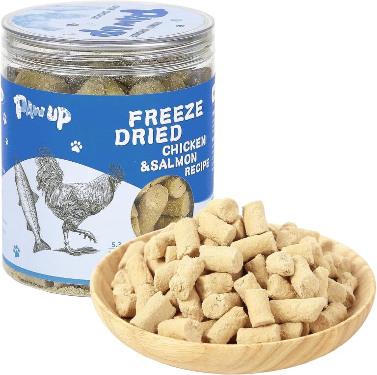 PAWUP Freeze Dried Raw Dog Treats, Chicken & Salmon Recipe Dog Food Topper, High Protein, Rawhide Free, Gluten&Grain Free for Dogs, Cats, 5.3oz