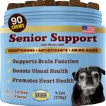 Natural Dog Company Senior Dog Vitamins Chew for Brain, Heart & Eye Health - Cognitive Support, Vision Clarity & Cardiovascular Function with Omega-3s, Lions Mane Senior Dog Supplements, 90 cnt
