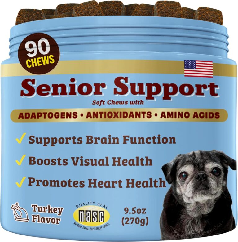 Natural Dog Company Senior Dog Vitamins Chew for Brain, Heart & Eye Health - Cognitive Support, Vision Clarity & Cardiovascular Function with Omega-3s, Lions Mane Senior Dog Supplements, 90 cnt