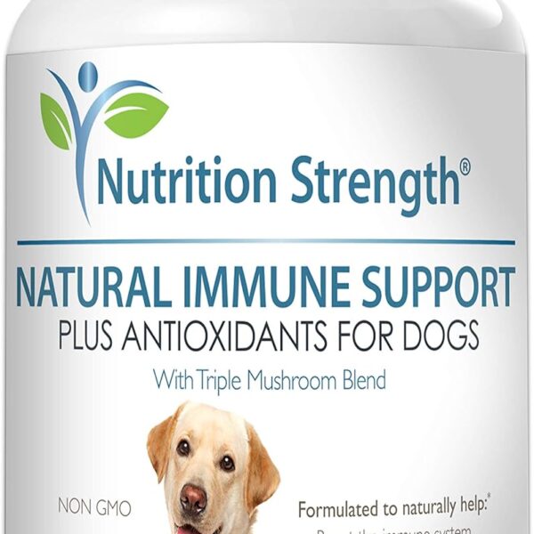 Nutrition Strength Immune Support for Dogs Plus Antioxidant, Reishi, Shiitake, Maitake, Turkey Tail Mushrooms for Dogs, with Coenzyme Q10, Selenium, Vitamin A, 120 Chewable Tablets