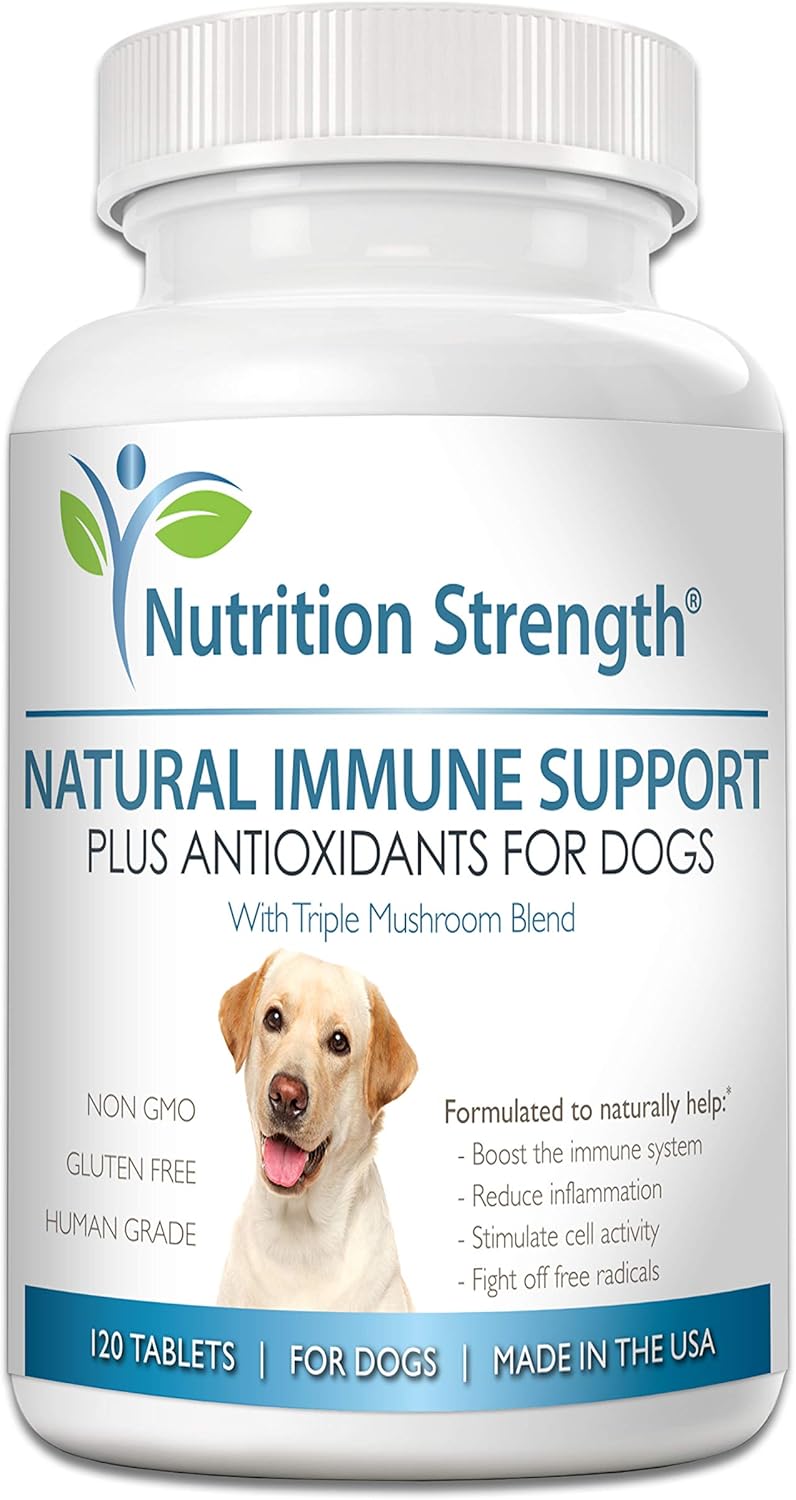Nutrition Strength Immune Support for Dogs Plus Antioxidant, Reishi, Shiitake, Maitake, Turkey Tail Mushrooms for Dogs, with Coenzyme Q10, Selenium, Vitamin A, 120 Chewable Tablets Nutrition Strength Immune Support for Dogs Plus Antioxidant, Reishi, Shiitake, Maitake, Turkey Tail Mushrooms for Dogs, with Coenzyme Q10, Selenium, Vitamin A, 120 Chewable Tablets