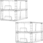 Vtopmart 4 Pack Stackable Storage Drawers,Clear Acrylic Drawer Organizers with Handles, Easily Assemble for Fridge, Bathroom,Kitchen Undersink,Cabinet,Pantry Organization and Storage