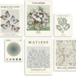 Howwii Sage Green Wall Art Prints, Abstract Matisse Wall Art for Room Decor Aesthetic, Vintage Posters for Bedroom Wall Decor, Botanical Retro Wall Art Decor, Unframed, 6 PCS