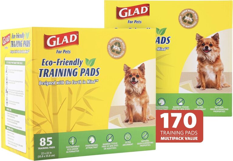 Glad for Pets Earth Friendly Training Pads, 170 Puppy Pads Total, Eco Friendly Puppy Pads for All Dogs, Super Absorbent Puppy Training Pads Deodorizing Dog Training Pads (Pack of 2, 170 Count Total)