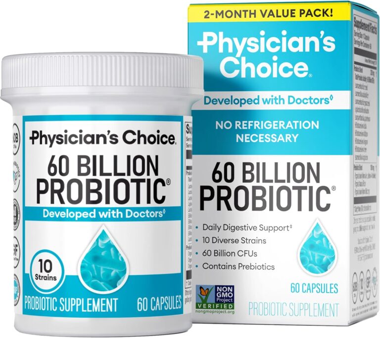 Physician's CHOICE Probiotics 60 Billion CFU - 10 Strains + Organic Prebiotics - Immune, Digestive & Gut Health - Supports Occasional Constipation, Diarrhea, Gas & Bloating - for Women & Men - 60ct