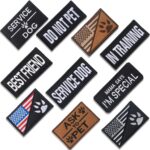 10 Pieces Service Dog Patches Ask to Do Not Pet Patch Vest Removable Tactical Pet in Training Hook and Loop Harness American Flag Patch Set (Delicate Style)