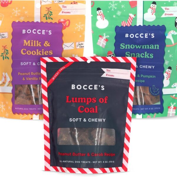 Bocces Bakery Holiday Soft & Chewy Bundle Dog Treats, All-Natural Wheat-Free Christmas Dog Treats, 6 oz (Pack of 3)