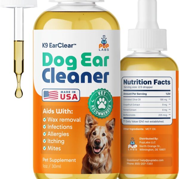 Ear Clear, Natural Dog Ear Cleaner and Infection Treatment for Dogs, Dog Drops for Itching, Irritation, & Wax Build-Up, 1 oz Bottle with Dropper