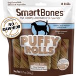 SmartBones Puffy Rolls Chews for Dogs, 8 Count, Treat Your Dog to Easy-to-Digest Rawhide-Free Chews Made with Real Peanut Butter and Bison