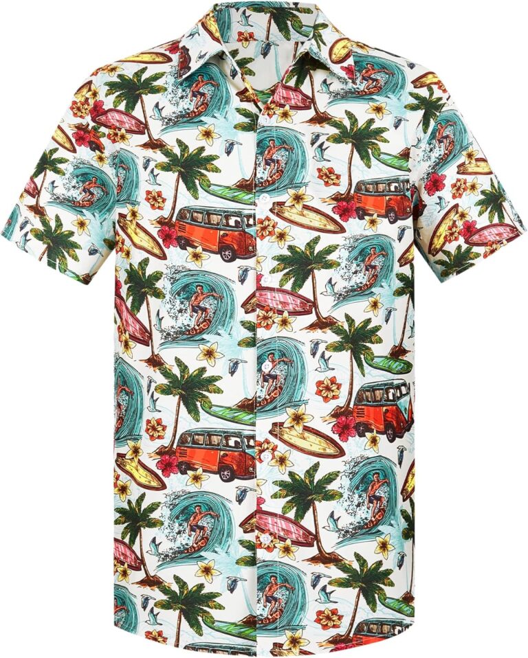 Yoimira Hawaiian Shirts for Men, Print Mens Casual Short Sleeve Button Down Shirts Floral Aloha Beach Shirt