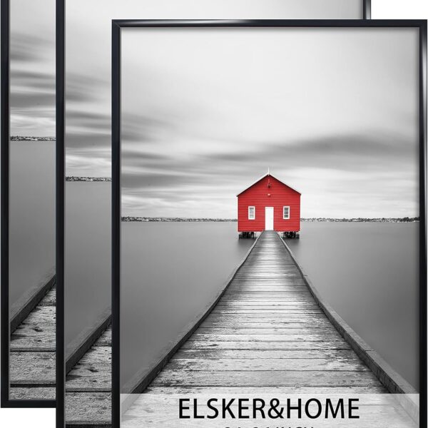 ELSKER&HOME 24x36 Poster Frame 3 Pack, Black Picture Frame for Horizontal or Vertical Wall Mounting, Sturdy and Scratch-proof
