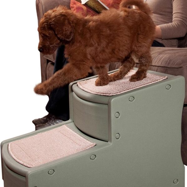 Pet Gear Easy Step II Pet Stairs, 2 Step for Cats/Dogs up to 150 Pounds, Portable, Removable Washable Carpet Tread, No Tools Required, Willow