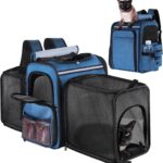 Cat Carrier Backpack for Travel,Dog Carrier Backpack for Large cat, Small Dogs,Puppies Up to 20 Lbs,Expandable Cat Backpack for Outdoor Hiking,Pet Carrier Backpack,Cat Backpack Carrier (Blue)