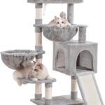 Hey-brother Cat Tree, Cat Tower for Indoor Cats, Cat House with Large Padded Bed, Cozy Condo, Hammocks, Sisal Scratching Posts, Big Scratcher, Light Gray MPJ006SW