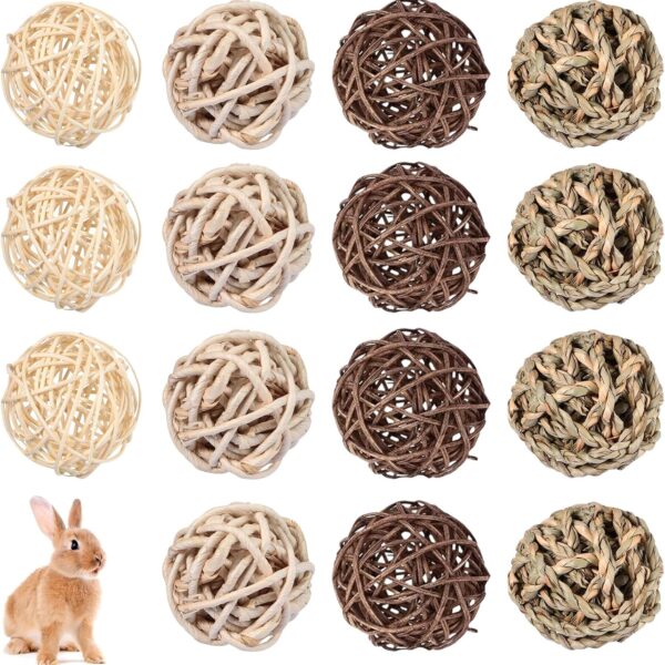 Skylety 15 Pieces Small Animal Chew Balls Rabbits Bunny Treat Chew Toys Guinea Pigs Chinchilla Balls Rolling Activity Play Grass Toys for Pet Teeth Grinding Gnawing Biting(Classic Style,1.97")