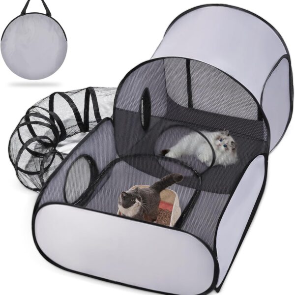 Tailtastic Dog Playpen with Surround Tunnel, Outdoor/Indoor Cat Playpen with Breathable Soft SidesTailtastic Cat Enclosure Tent for Small Animals, Portable Cat Tent with Carry Bag (Large)