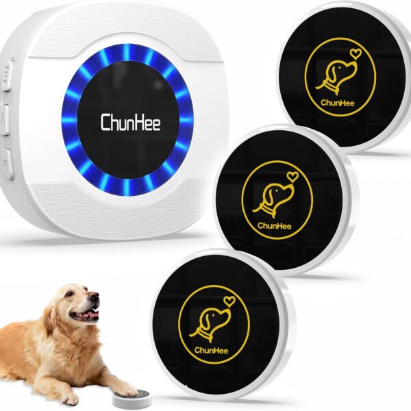 ChunHee Smart Dog Door Bells, Wireless Dog Doorbells for Potty Training to Go Outside, Dogs Bells for Doggie to Ring to Go Potty Train with Customized Ringtones Message, 3 Dog Buttons