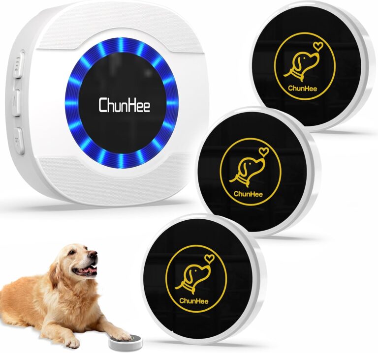 ChunHee Smart Dog Door Bells, Wireless Dog Doorbells for Potty Training to Go Outside, Dogs Bells for Doggie to Ring to Go Potty Train with Customized Ringtones Message, 3 Dog Buttons