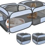 2-in-1 Pop Up Cat Playpen, Detachable into 2 Separate Pens with Additional Doors, Assembly-Free Portable Dog Crates Pet Pen Tent Kennel Kitten Puppy Enclosure Cage Indoor Outdoor Foldable Condo(M)