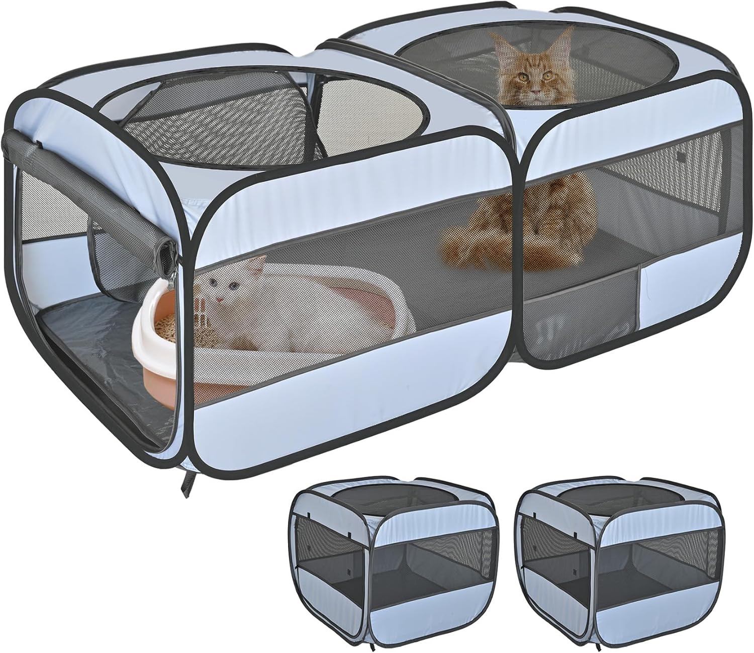 2-in-1 Pop Up Cat Playpen, Detachable into 2 Separate Pens with Additional Doors, Assembly-Free Portable Dog Crates Pet Pen Tent Kennel Kitten Puppy Enclosure Cage Indoor Outdoor Foldable Condo(M) 2-in-1 Pop Up Cat Playpen, Detachable into 2 Separate Pens with Additional Doors, Assembly-Free Portable Dog Crates Pet Pen Tent Kennel Kitten Puppy Enclosure Cage Indoor Outdoor Foldable Condo(M)