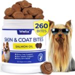 260 Bites Wellix Dog Skin and Coat Supplement - Affordable, Long-Lasting Omega 3 Fish Oil for Dogs - Supports Skin & Coat, Itching Relief & Anti-Shedding Tasty Dog Allergy Chews