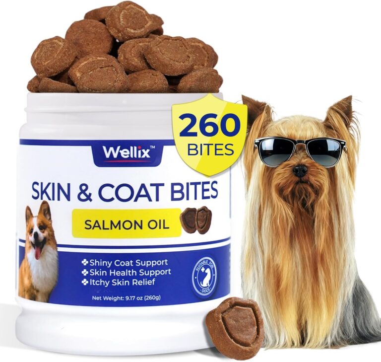 260 Bites Wellix Dog Skin and Coat Supplement - Affordable, Long-Lasting Omega 3 Fish Oil for Dogs - Supports Skin & Coat, Itching Relief & Anti-Shedding Tasty Dog Allergy Chews