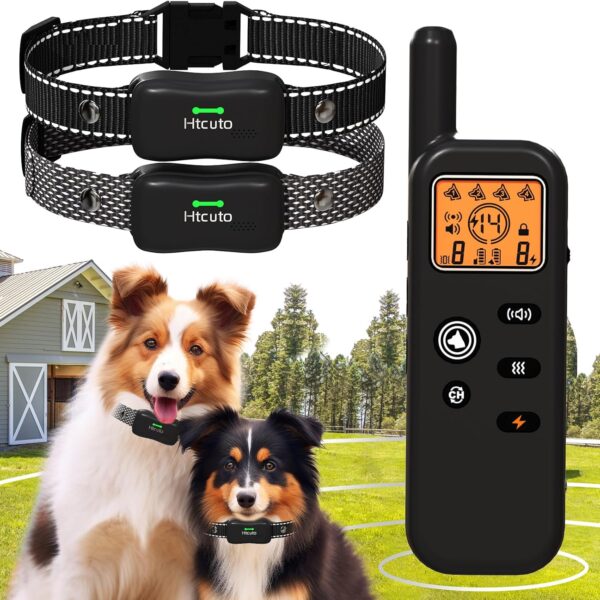 Wireless Dog Fence System for 2 Dogs 856 Acre Electric Fences for Dogs Training Fence Collar with Remote Ultrasonic Trainer Waterproof Portable Outdoor Safe Pet Containment System with 2 Collar