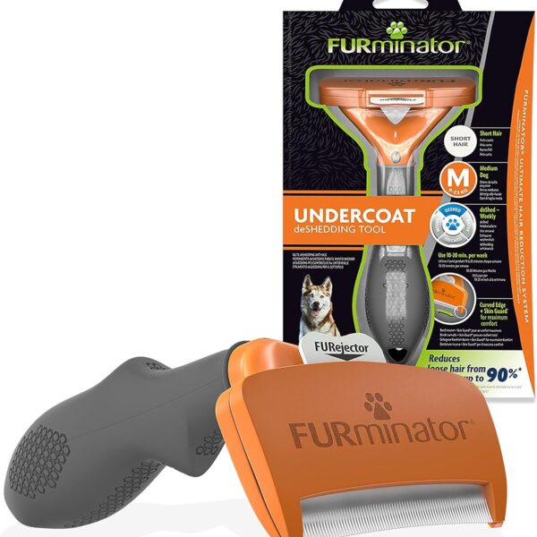 FURminator Undercoat deShedding Tool for Medium Short Hair Dogs 9-23 kg, Orange with grey