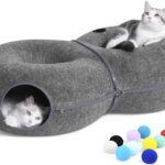 LovIntry 8-Shaped Large Cat Tunnel Bed for Indoor Cats, Infinite Circulation Peekaboo Cat Cave with 12 Toy Balls, Cat Donut Tunnel for Cats up to 30 Pounds (Dark Grey, L 38x24x11in)