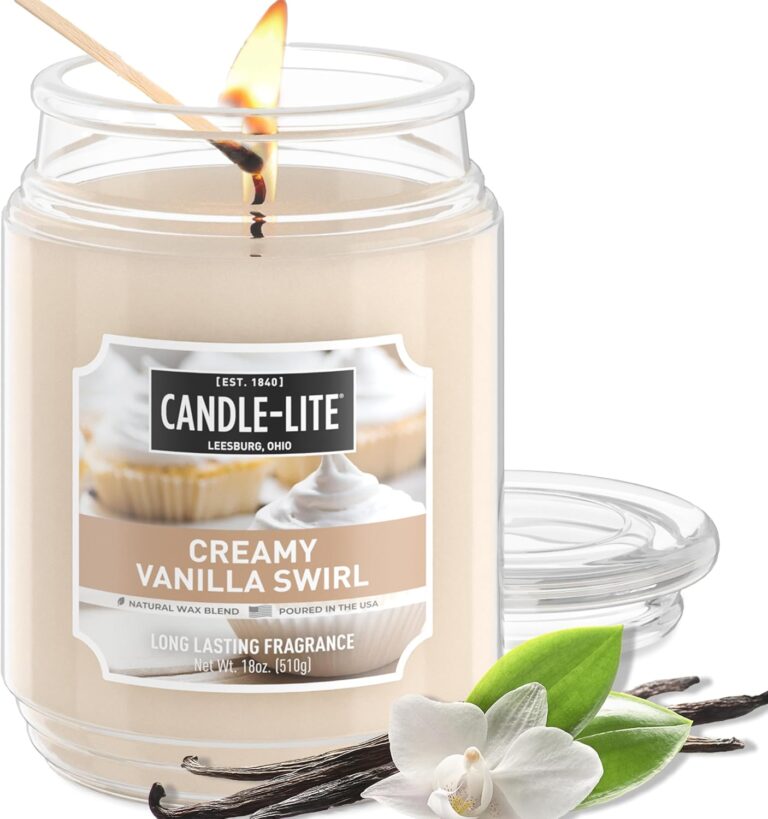 Candle-lite Fall Scented Candles, Creamy Vanilla Swirl, 18 oz Jar, Proudly Poured in The USA, Aromatherapy Candle, Single-Wick with 110 Hours of Burn Time, Perfect for Creating a Relaxing Ambiance