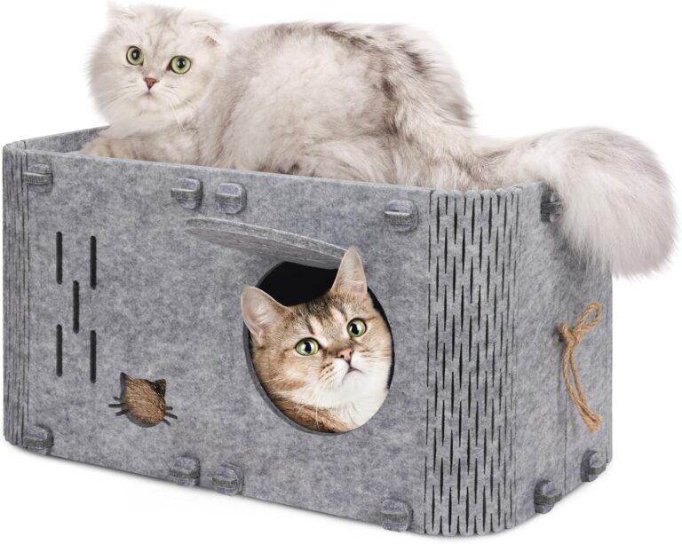 Aitmexcn Cat House for Indoor Cats, Cozy Cat Bed Cave, Scratch Resistant Peekaboo Cat Caves, Modern Cat Enclosed House Hideaway for Multiple & Large Cats, Grey