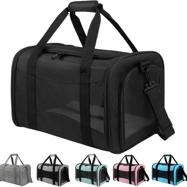 Yipincover Carriers Soft-Sided Pet Carrier for Cats Dogs Under 15 lbs,TSA Airline Approved with 4 Ventilated Windows(Medium,Black)