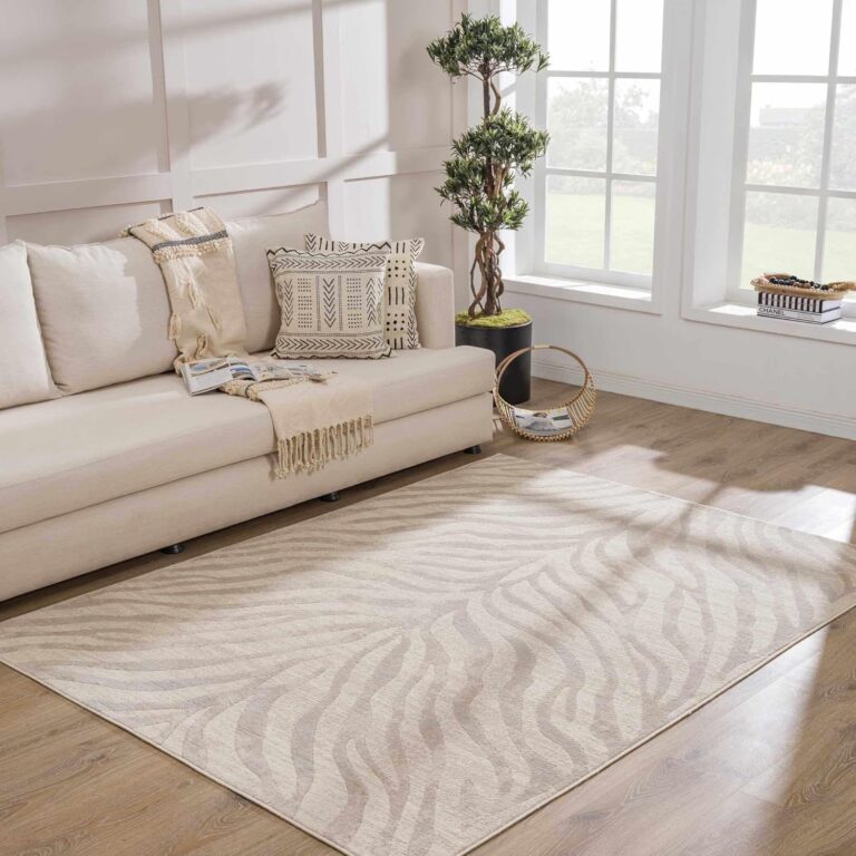 Hauteloom Manteca Animal Zebra Print Area Rug for Living Room Bedroom Dining Room - Distressed Faded Style - Cream, White, Beige, Gray - 5'3" x 7'3" (5x7)