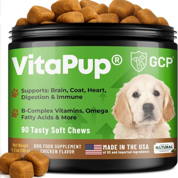 Guardians Choice VitaPup Puppy Vitamins Chews, Dog Vitamins for Growth, Digestion, Coat, Brain & Immune Support, Daily Multivitamin for Dogs with Omega 3, Biotin, & Calcium, 90 Tasty Soft Chews
